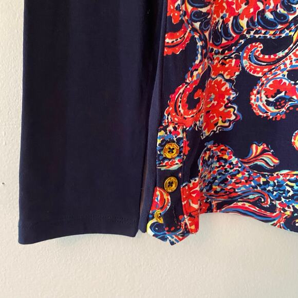 Lilly Pulitzer Navy Blue Paisley Colorful Long Sleeve Shirt Women's size Medium - Picture 4 of 10